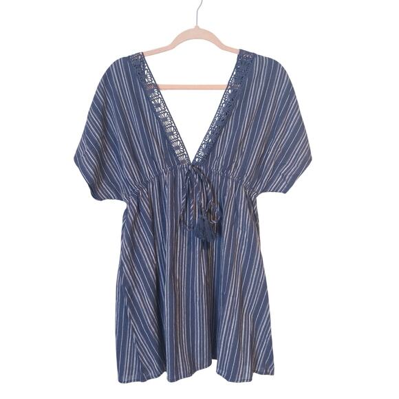 Cupshe NWT Navy Striped Short Sleeve Mini Cover-Up Small - Picture 5 of 9